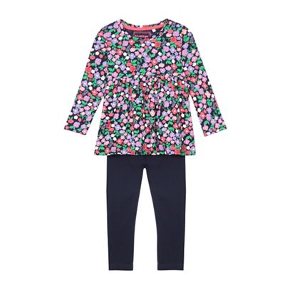 Girls' multi-coloured floral print tunic and navy leggings set